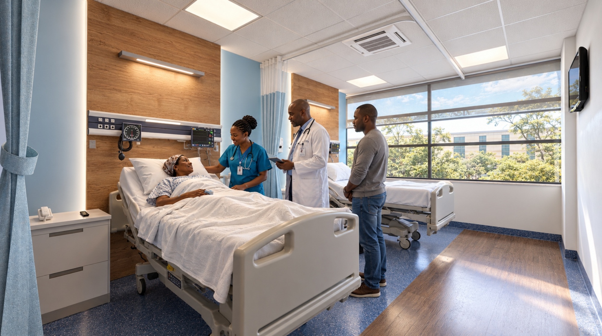 Hospital patient room — architectural impression