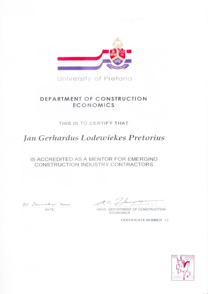 University of Pretoria Construction Economics certificate